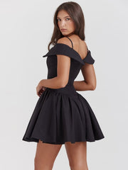 Black Off-Shoulder Spaghetti Strap Mini Dress Newgew Dresses