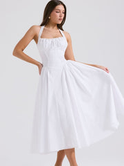 White Backless Halter Midi Dress Newgew Dresses