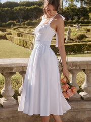 White Backless Halter Midi Dress Newgew Dresses