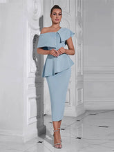 Blue Ruffled Off-Shoulder Dress Newgew Dresses