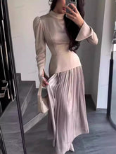Color Block Splicing Slim Fit Lace-Up Long Sleeve Maxi Dress Newgew Dresses