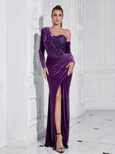 Purple Sequin High-Slit Long Dress Newgew Dresses