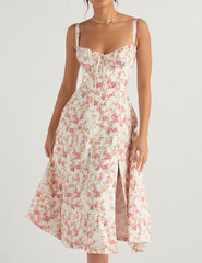 Rose Print Herringbone Slip Dress Newgew Dresses