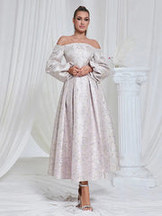 Off-Shoulder Jacquard Gown Newgew Dresses