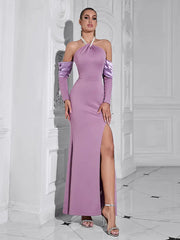 Pearl Halter Neck Long Sleeve Dress Newgew Dresses