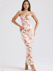 Pink Peony Satin Maxi Dress Newgew Dresses