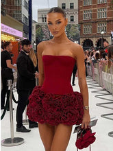 Red 3D Flower Hem Lace-Up Off-Shoulder Mini Dress Newgew Dresses
