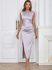 Minimalist Ruched Satin Dress Newgew Dresses