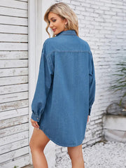 Vintage Washed Denim Long-Sleeve Midi Dress Newgew Dresses