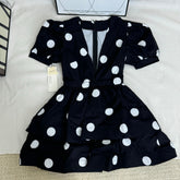 Printed Deep-V Polka-Dot A-Line Dress PinTow