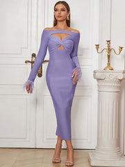 Off-Shoulder Feather Sleeve Dress Newgew Dresses