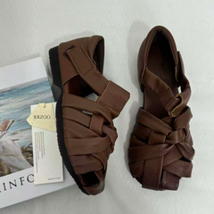 Hand-Woven Top-Grain Leather Sandals PinTow