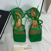 Square-Toe Lace-Up High-Heeled Shoes PinTow