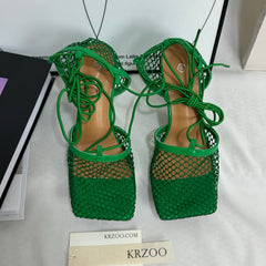 Square-Toe Lace-Up High-Heeled Shoes PinTow