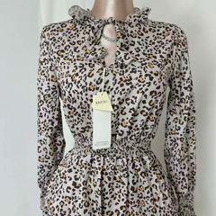 Leopard-Print Puff-Sleeve Dress PinTow