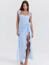 Ruffled Long Suspender Dress - Blue Newgew Dresses