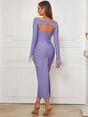 Off-Shoulder Feather Sleeve Dress Newgew Dresses