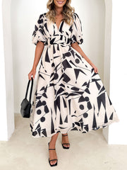Sakura Midi Dress - Beige Geo Newgew Dresses