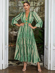 V-Neck Floral Lantern Sleeve Dress Newgew Dresses