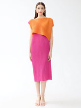 Round Neck Pleated Color Block Midi Dress Newgew Dresses