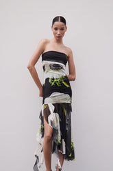Gardenia Floral Mesh Pleat Tube Midi Dress Newgew Dresses