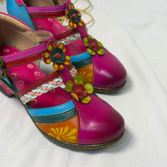 Floral Color-Block Wedge Heels PinTow