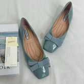 Square-Toe Bow-Accented Low-Cut Flats PinTow