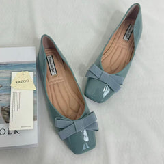Square-Toe Bow-Accented Low-Cut Flats PinTow