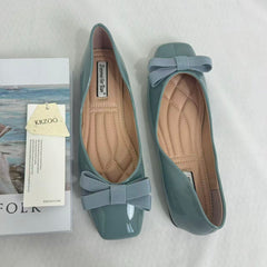 Square-Toe Bow-Accented Low-Cut Flats PinTow