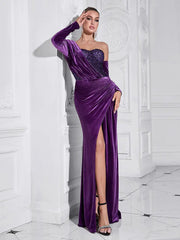Purple Sequin High-Slit Long Dress Newgew Dresses