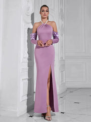 Pearl Halter Neck Long Sleeve Dress Newgew Dresses