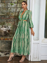 V-Neck Floral Lantern Sleeve Dress Newgew Dresses