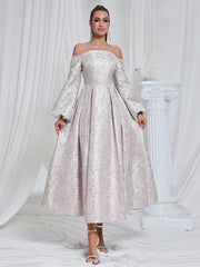 Off-Shoulder Jacquard Gown Newgew Dresses