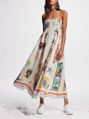 Unique Graffiti Print Suspenders Long Swing Maxi Dress Newgew Dresses