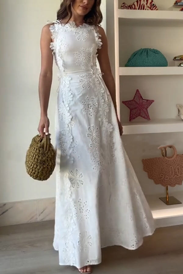 Delicate Lace Hook And Lace Up Sides Maxi Dress Newgew Dresses
