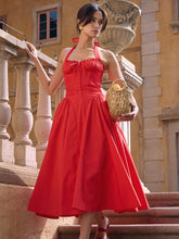 Red Backless Halter Midi Dress Newgew Dresses