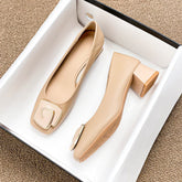 Women Casual Fashion Leather Chunky Heel Dress Pumps Newgew Shoes