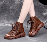Women Leather Peep Toe Casual Platform Sandals
