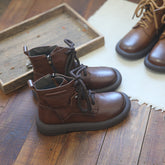 Women Retro Cowhide Round Head Boots Newgew Shoes