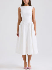 Stylish And Elegant Solid Color Round Neck Backless Sleeveless Midi Dress Newgew Dresses