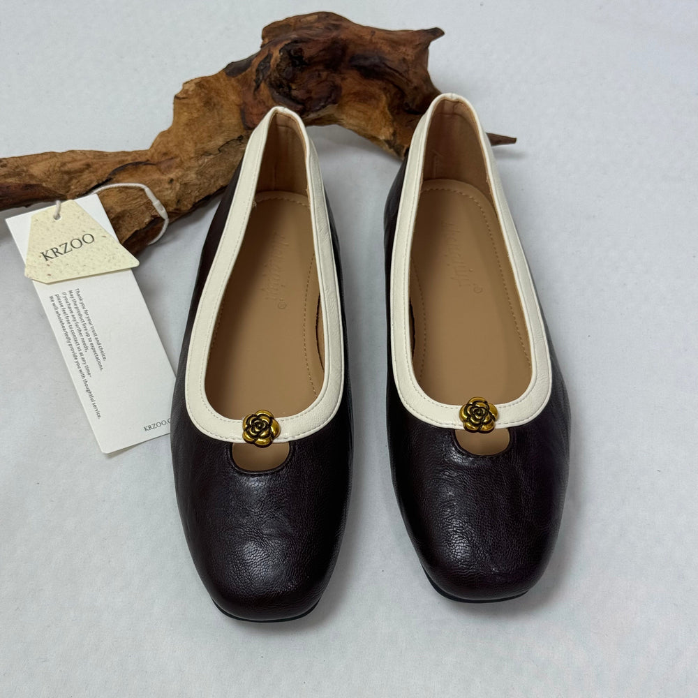 Leather Round-Toe Low-Heeled Shoes PinTow