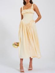 Noreen Pleated Strap Puffy Maxi Dress Newgew Dresses