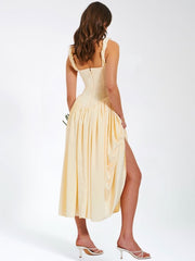 Noreen Pleated Strap Puffy Maxi Dress Newgew Dresses