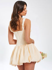 Pleated Strap Puffy Mini Dress Newgew Dresses