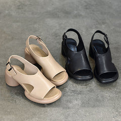Classic Peep Toe Mid-heel Chunky Sandals Newgew Shoes