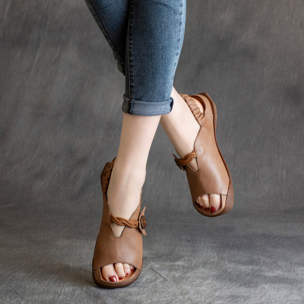 Cowhide Peep Toe Women Leather Sandals Newgew Shoes