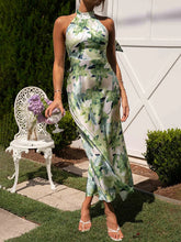 Floral Print Halter Backless Flowy Vacation Maxi Dresses Newgew Dresses