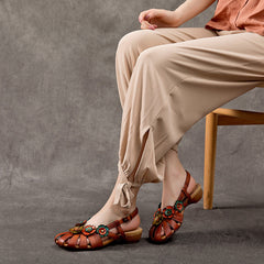 Flower Accents Ethnic Style Versatile Leather Sandals Newgew Shoes