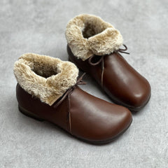 Handmade Genuine Leather Fleece Lace-up Ankle Boots Newgew Shoes