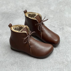 Handmade Genuine Leather Fleece Lace-up Ankle Boots Newgew Shoes